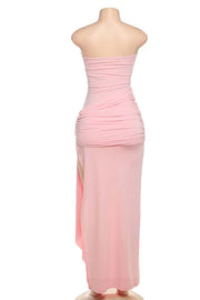Twist Pink Strapless Tight Long Dress