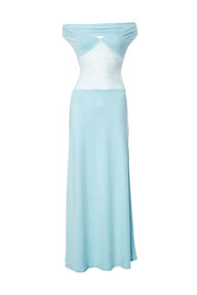 Off the Shoulder Blue Sheer Spandex Long Dress