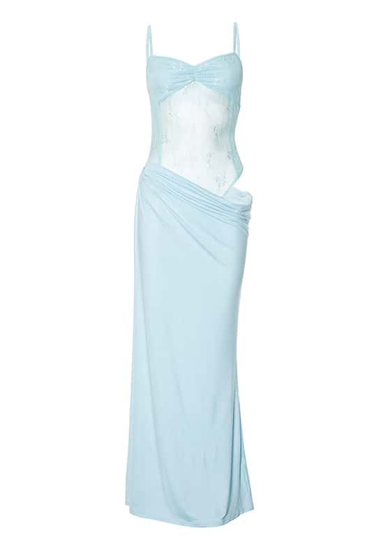 Pink Straps Cutout Ruched Fitted Long Dress