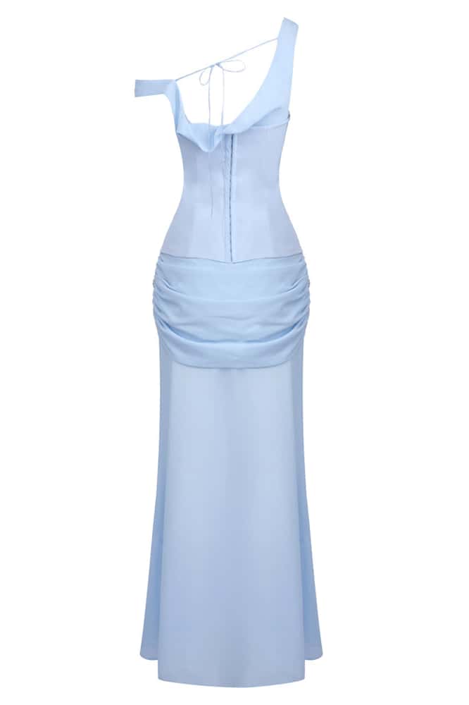 Two Piece One Shoulder Ruched Long Dress with Corset