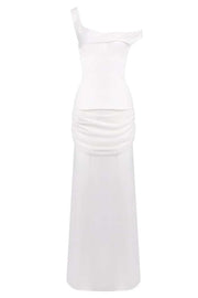 Two Piece One Shoulder Ruched Long Dress with Corset