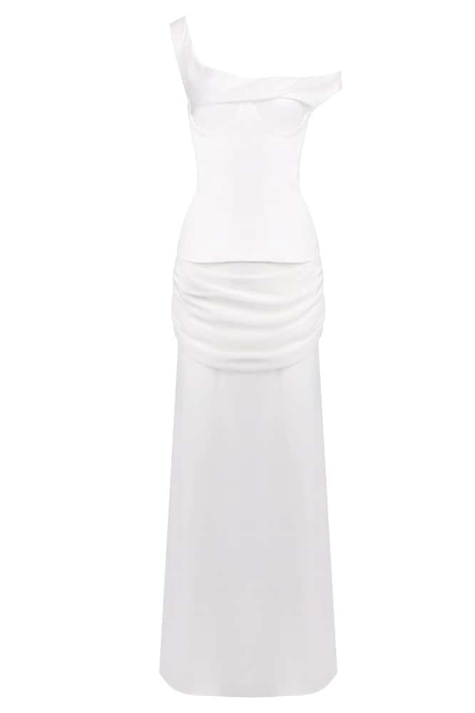 Two Piece One Shoulder Ruched Long Dress with Corset