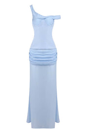 Two Piece One Shoulder Ruched Long Dress with Corset