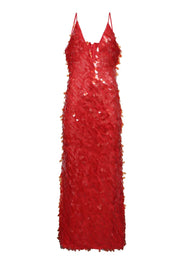 Sexy Plunge Red Sequin Fitted Long Party Dress
