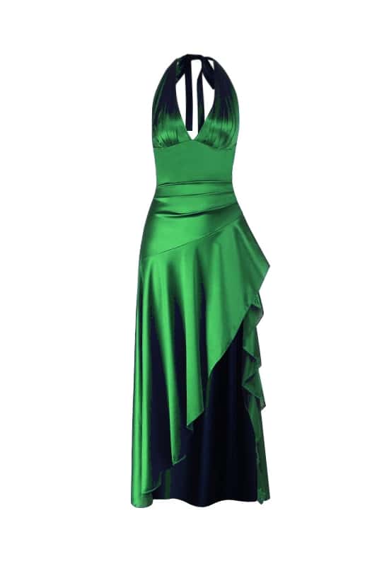 Halter Navy Blue Satin Frill Long Dress Ohmollydress Halter Navy Blue Satin Frill Long Dress Ohmollydress