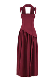 Green Ruched Waist Maxi Dress with Scarf