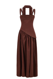 Green Ruched Waist Maxi Dress with Scarf