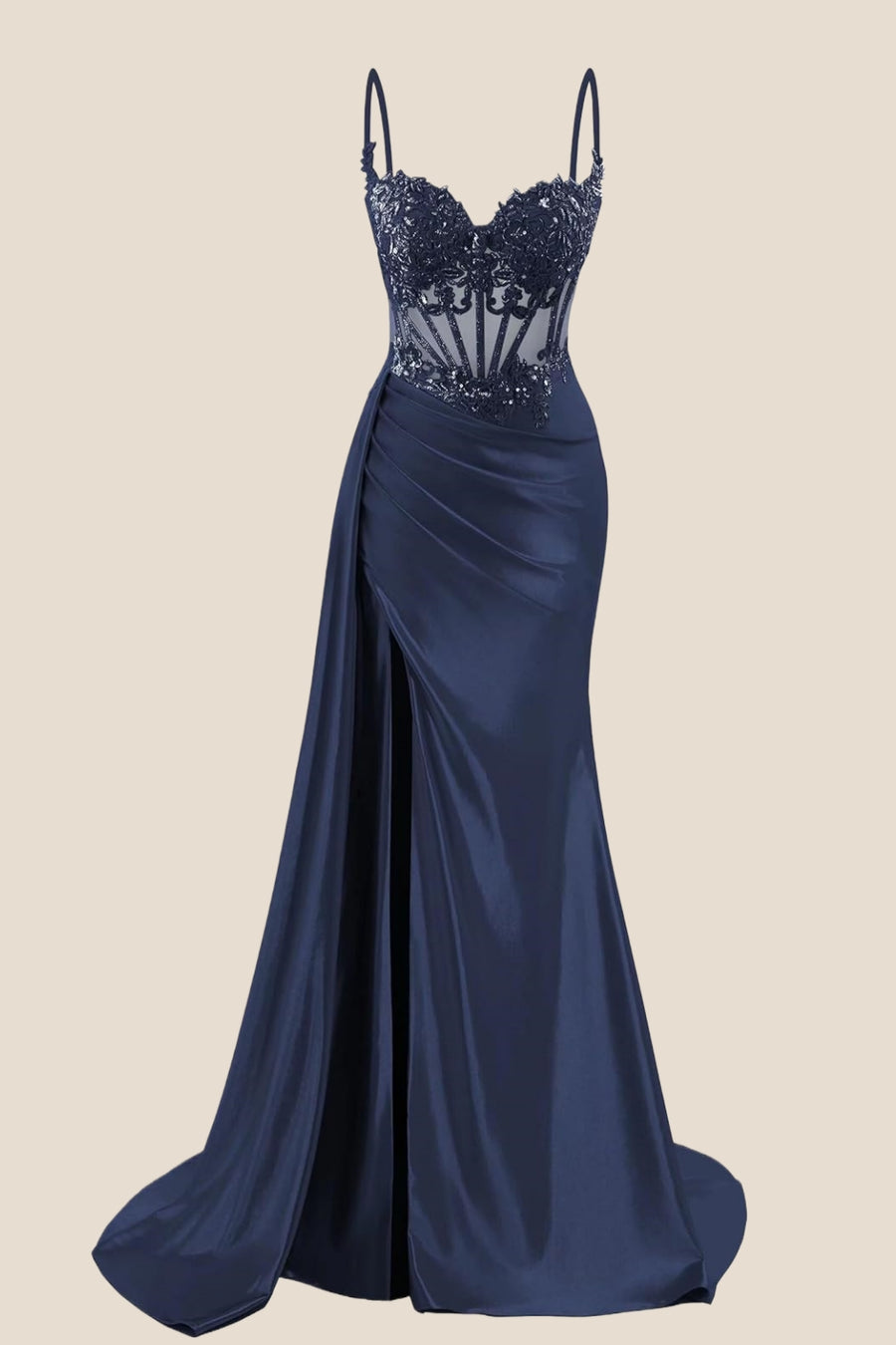 Navy Blue Corset Ruched Satin Prom Dress Ohmollydress Navy Blue Corset Ruched Satin Prom Dress Ohmollydress
