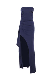 Strapless Yellow Pleated Long Dress with Slit