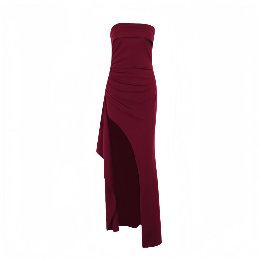 Strapless Navy Blue Pleated Long Dress with Slit – Ohmollydress Strapless Navy Blue Pleated Long Dress with Slit – Ohmollydress
