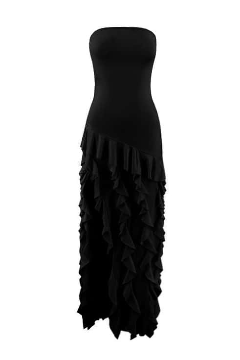 Black Strapless Ruffle Slit Long Dress – Ohmollydress