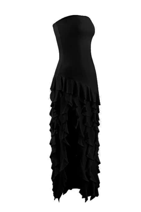 Black Strapless Ruffle Slit Long Dress
