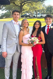 Strapless Pink Fitted Ruffle Dress