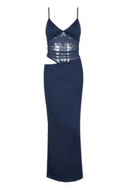 Navy Blue Sheer Cutout Fitted Dress