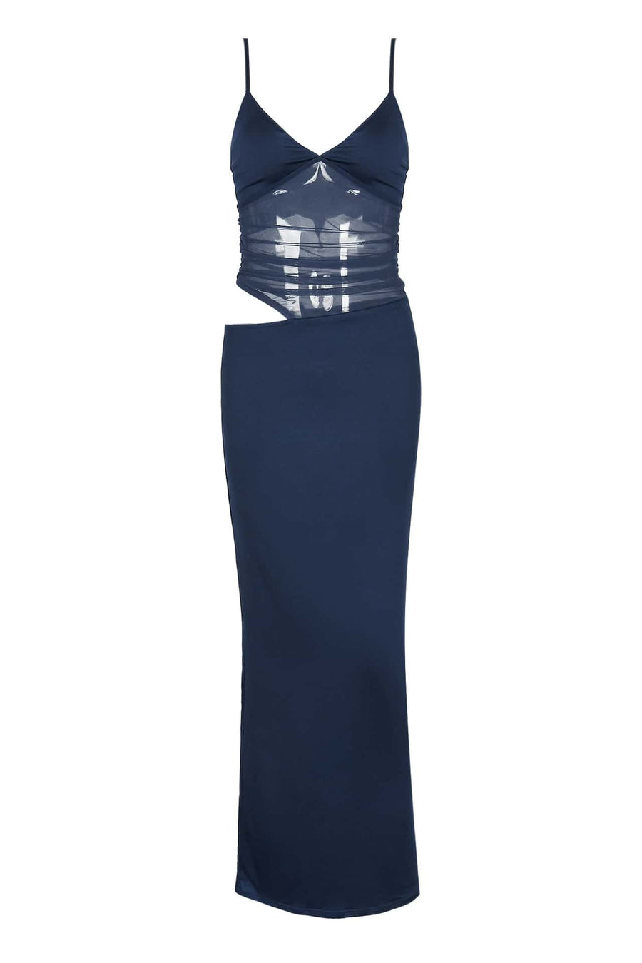 Navy Blue Sheer Cutout Fitted Dress
