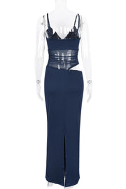 Navy Blue Sheer Cutout Fitted Dress