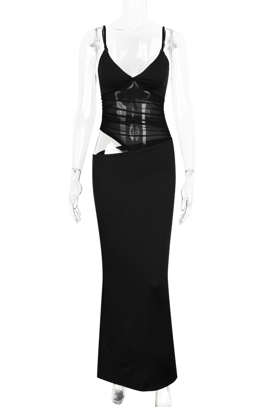 Navy Blue Sheer Cutout Fitted Dress