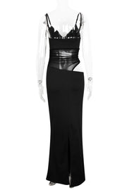 Navy Blue Sheer Cutout Fitted Dress