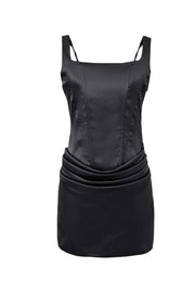 Square Neck Brown Ruched Short Party Dress