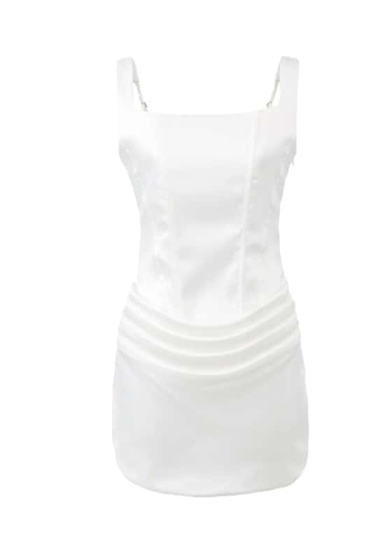 Square Neck Brown Ruched Short Party Dress