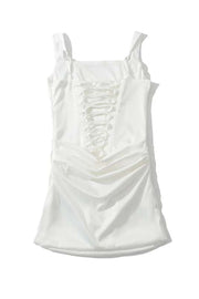Square Neck Brown Ruched Short Party Dress