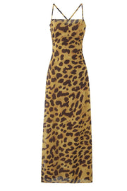 Straps Leopard Print Fitted Long Dress