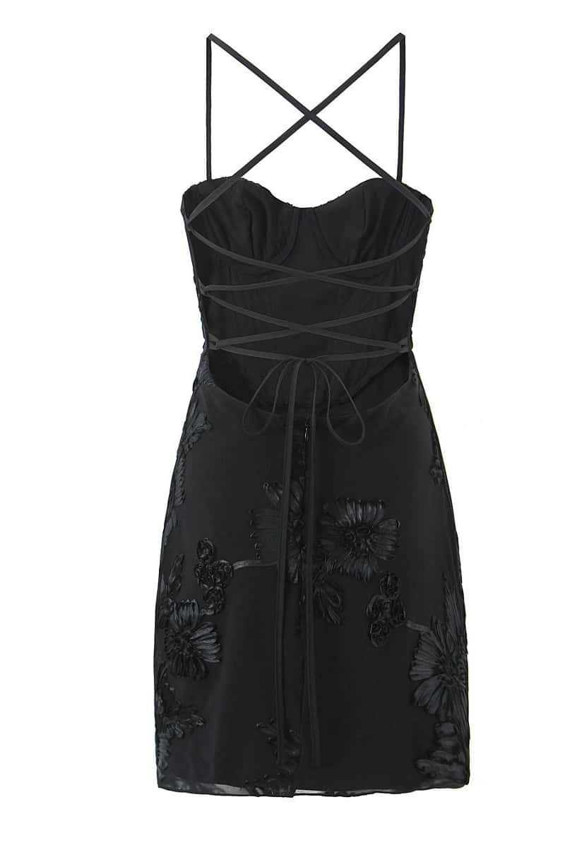 Black Floral Appliques Tight Short Dress