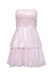 Strapless Pink Sequin Tiered Short Dress