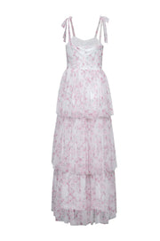 Pink Floral Corset A-line Ruffle Dress