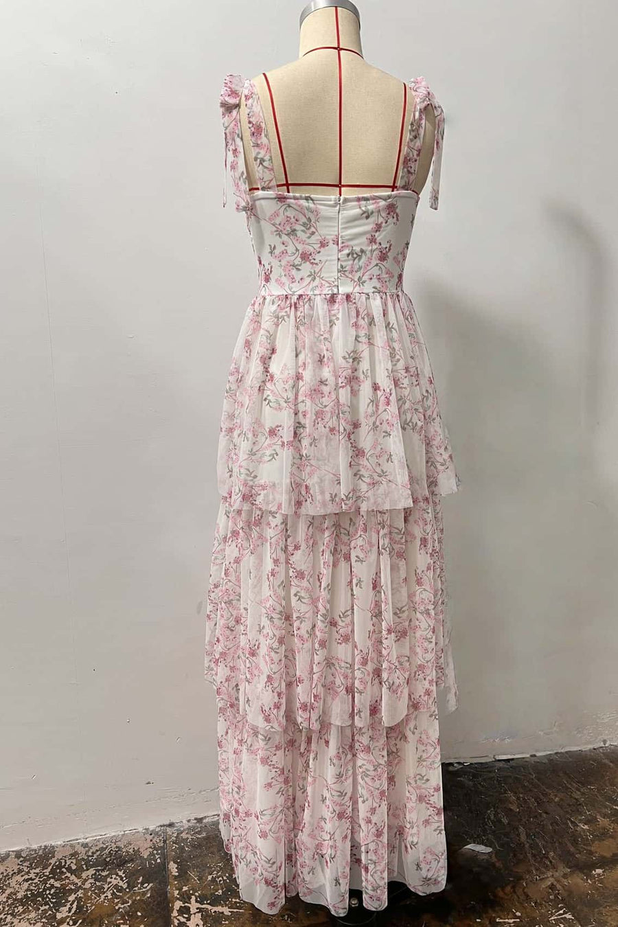 Pink Floral Corset A-line Ruffle Dress