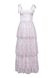 Pink Floral Corset A-line Ruffle Dress