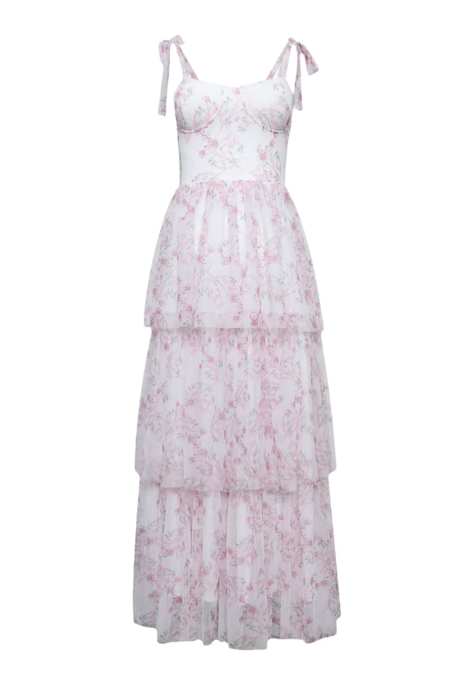 Pink Floral Corset A-line Ruffle Dress