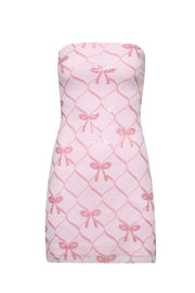 Strapless Pink Tight Short Dress with Lace-up Back