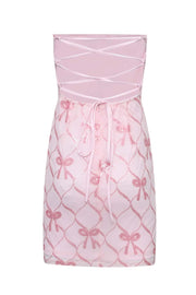 Strapless Pink Tight Short Dress with Lace-up Back