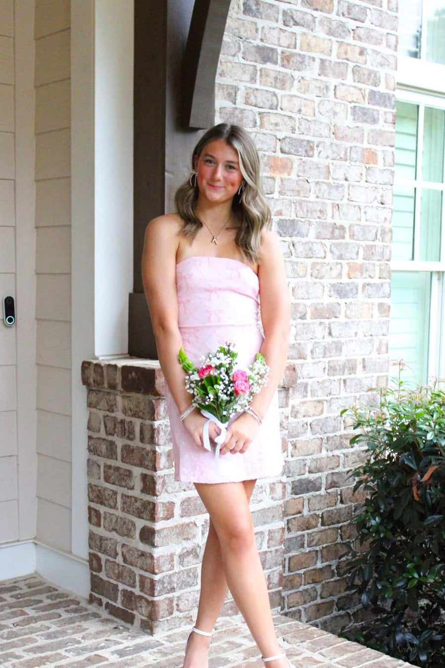 Strapless Pink Tight Short Dress with Lace-up Back