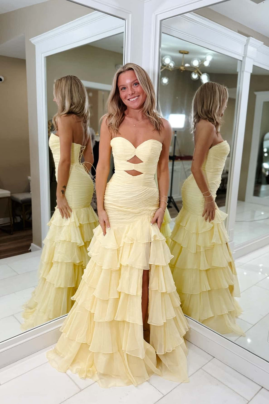 Periwinkle Chiffon Ruched Mermaid Ruffle Prom Dress Ohmollydress Periwinkle Chiffon Ruched Mermaid Ruffle Prom Dress Ohmollydress