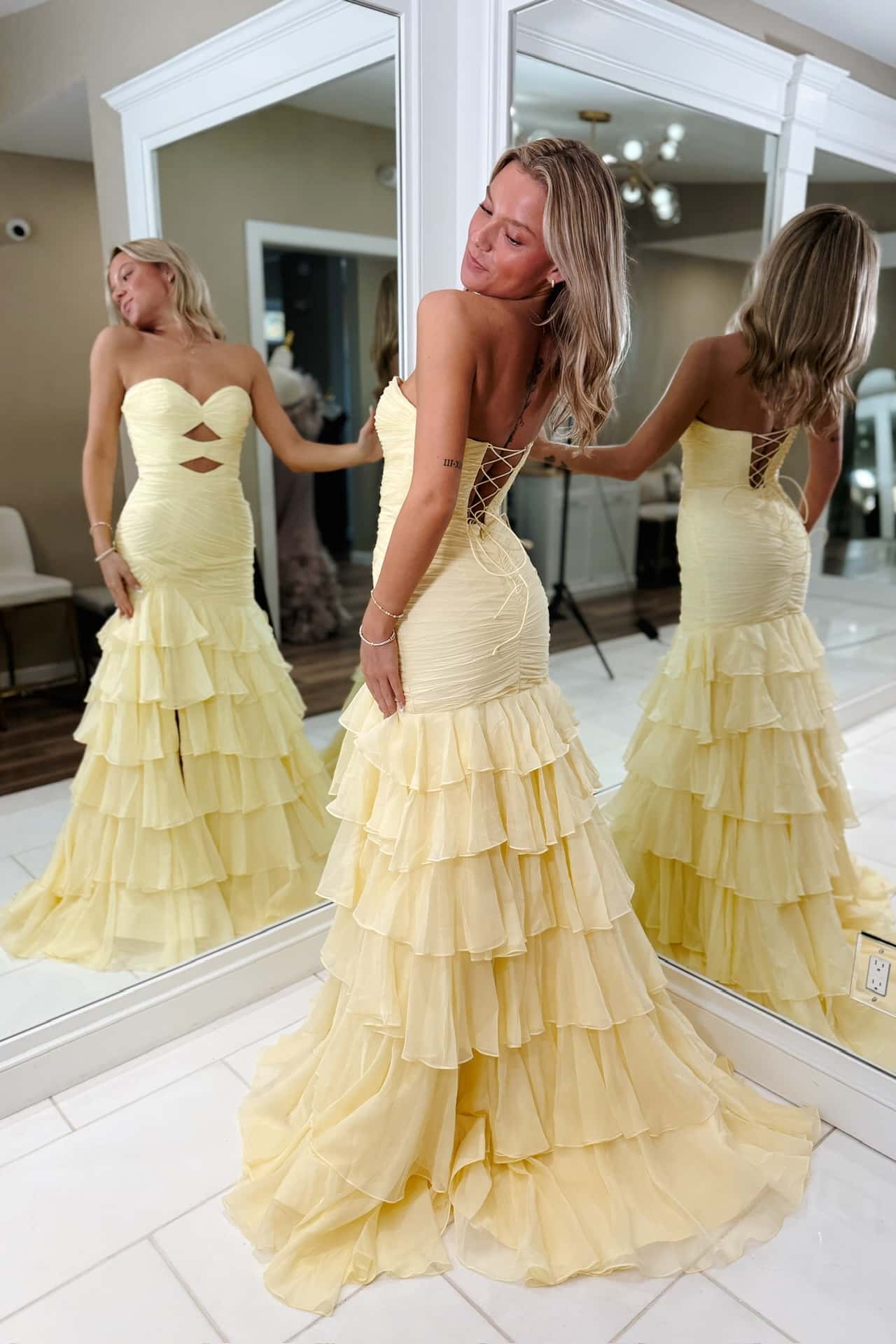 Periwinkle Chiffon Ruched Mermaid Ruffle Prom Dress Ohmollydress Periwinkle Chiffon Ruched Mermaid Ruffle Prom Dress Ohmollydress
