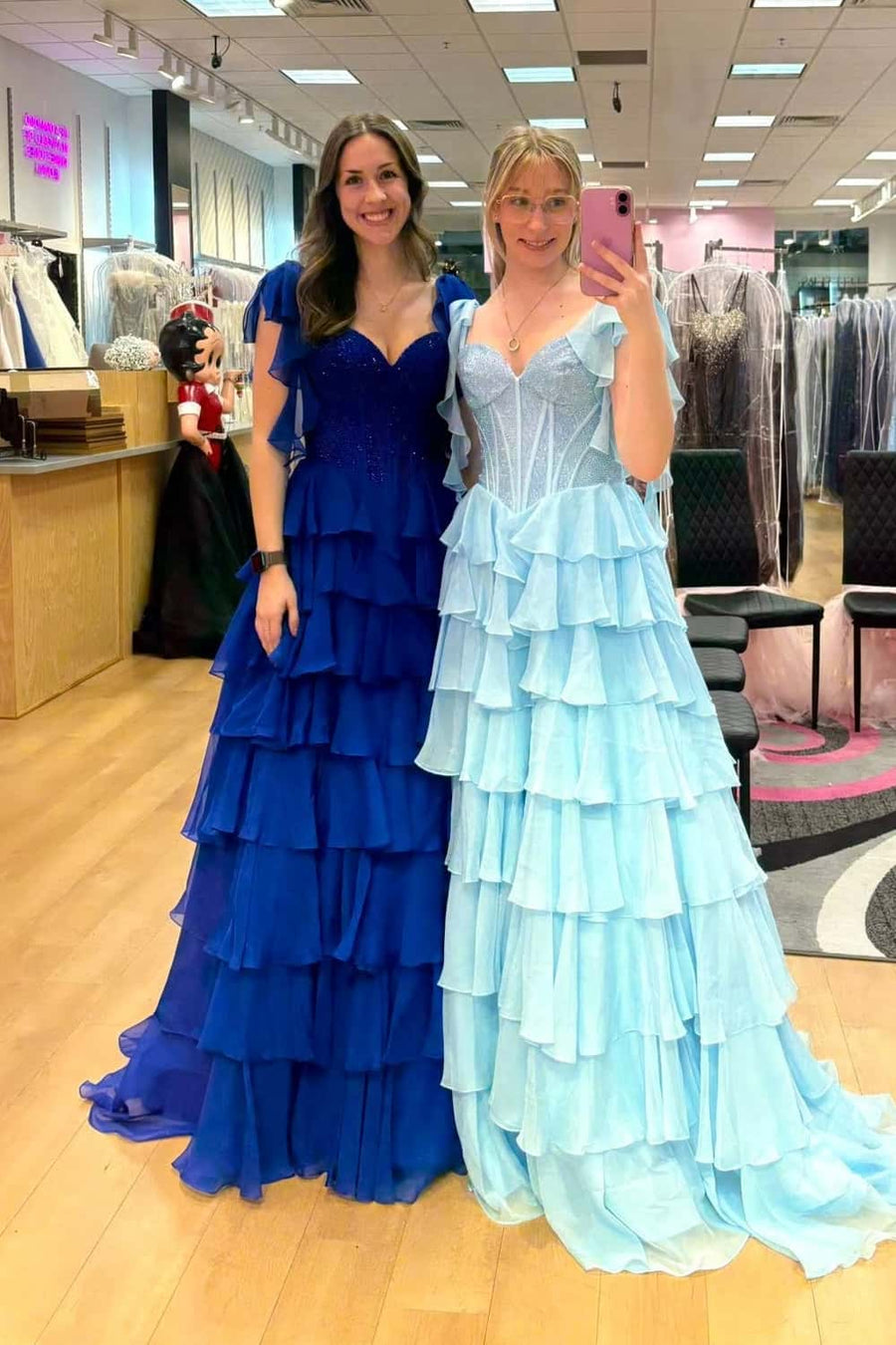 Beaded Light Blue Chiffon Ruffle Slit Prom Dress Ohmollydress Beaded Light Blue Chiffon Ruffle Slit Prom Dress Ohmollydress