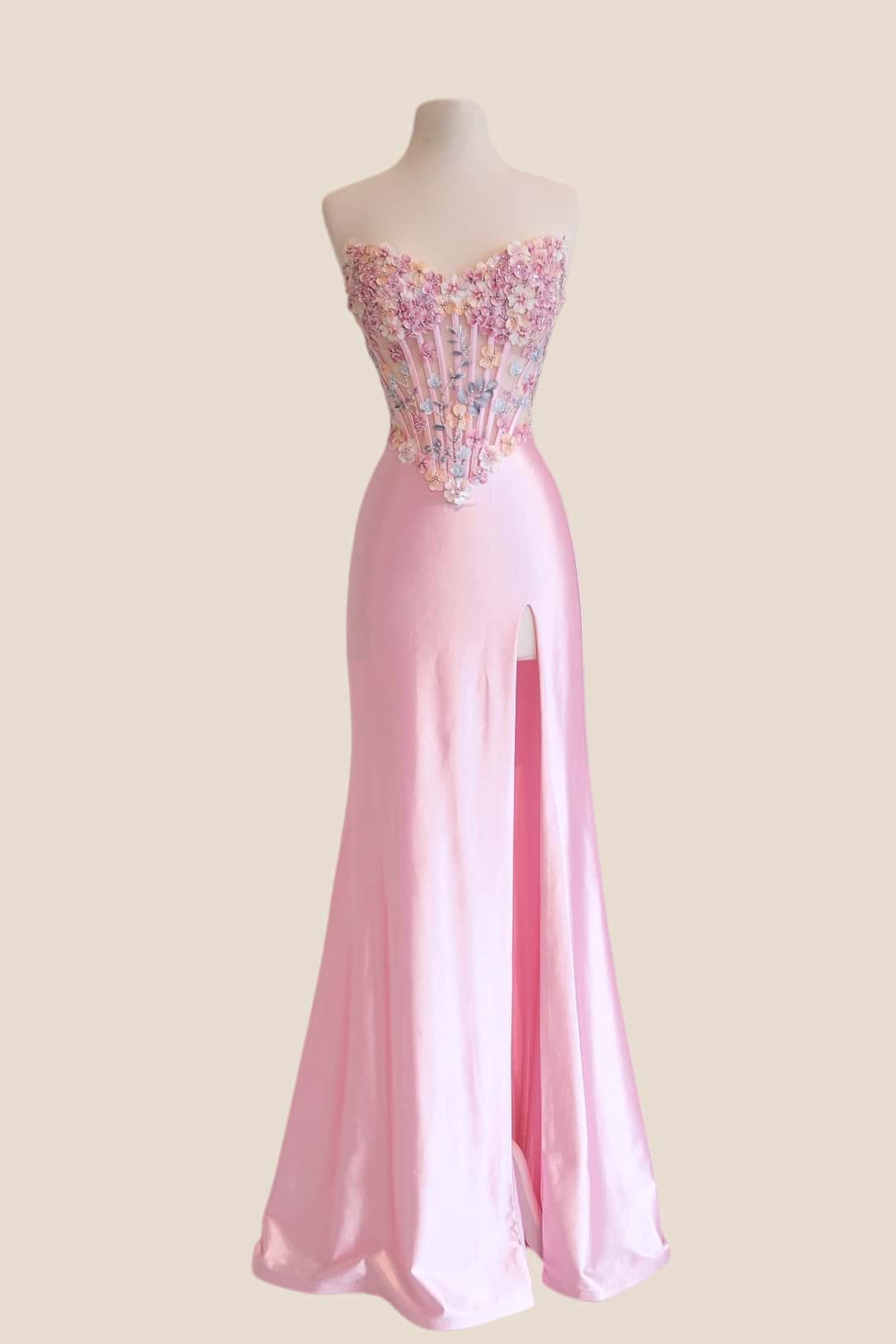 3D Flowers Blue Satin Mermaid Prom Dress Ohmollydress 3D Flowers Blue Satin Mermaid Prom Dress Ohmollydress