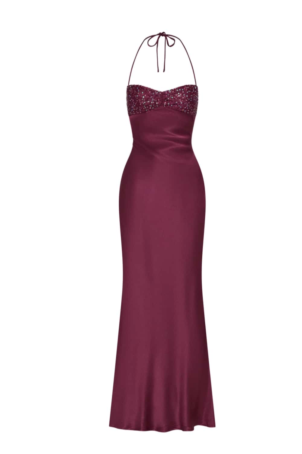 Halter Grape Satin Fitted Long Formal Dress