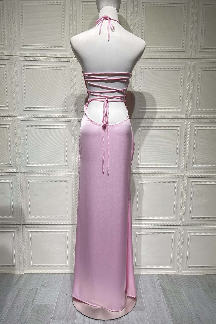 Halter Pink Satin Fitted Long Formal Dress Ohmollydress Halter Pink Satin Fitted Long Formal Dress Ohmollydress