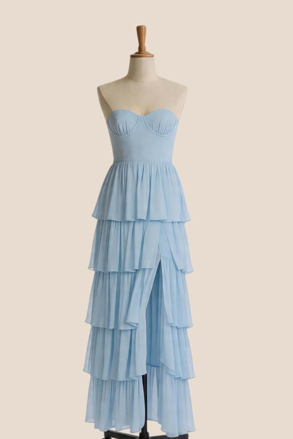 Light Blue Chiffon Sweetheart Ruffle Long Dress
