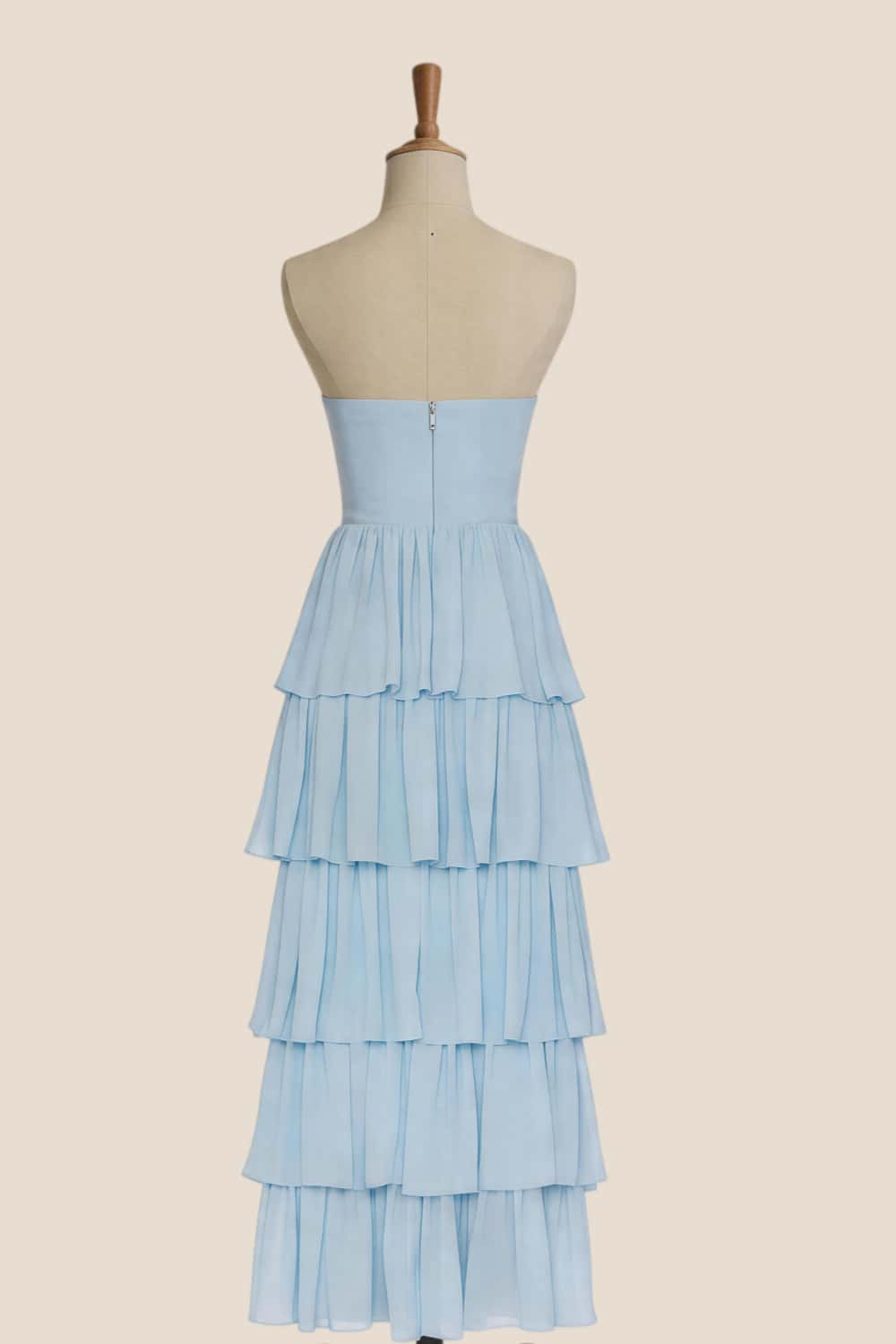 Light Blue Chiffon Sweetheart Ruffle Long Dress
