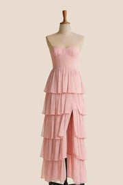 Light Blue Chiffon Sweetheart Ruffle Long Dress