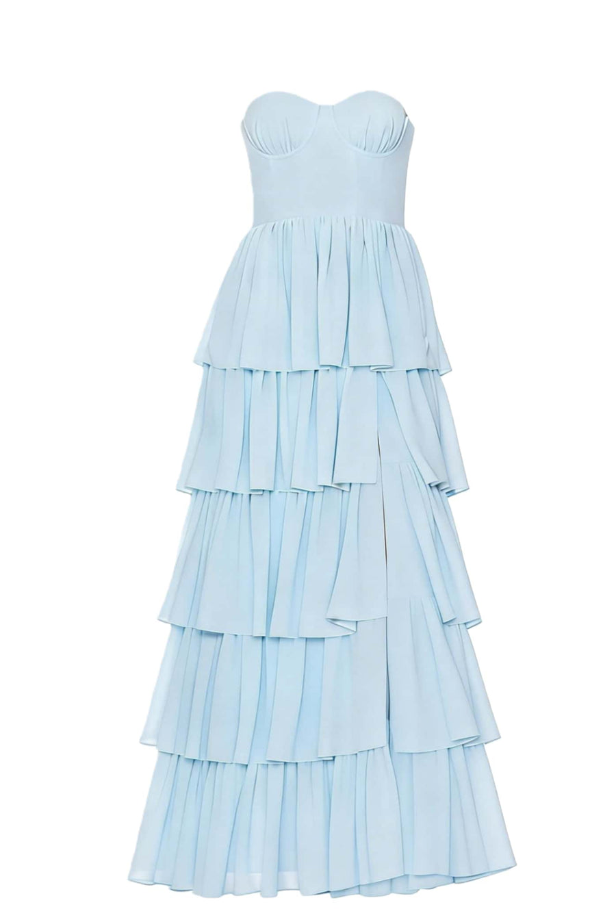 Light Blue Chiffon Sweetheart Ruffle Long Dress Ohmollydress Light Blue Chiffon Sweetheart Ruffle Long Dress Ohmollydress