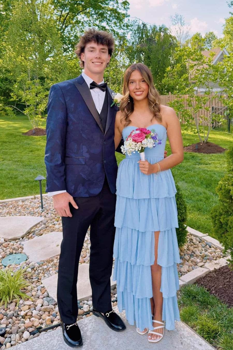 Light Blue Chiffon Sweetheart Ruffle Long Dress