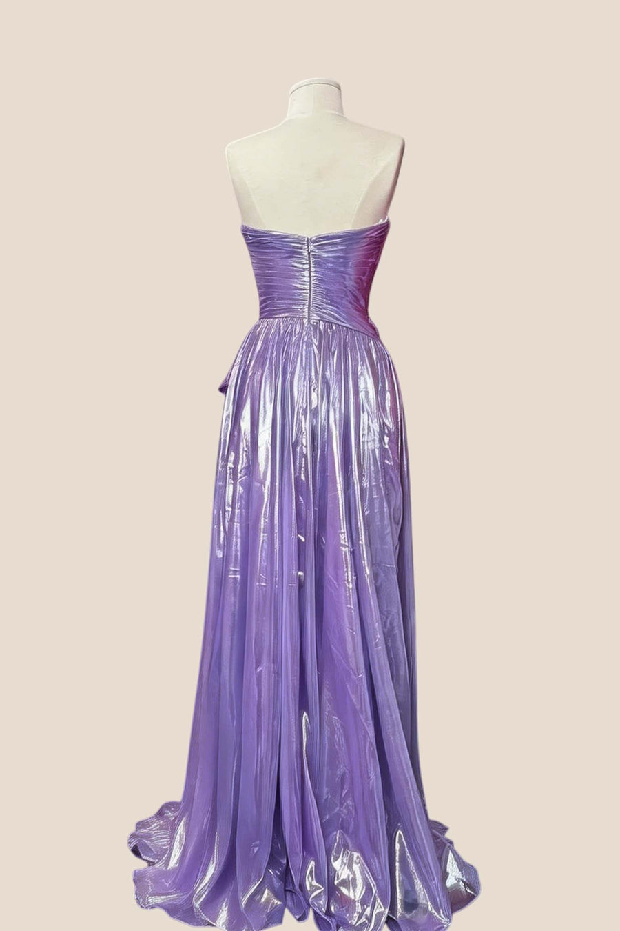 Ruched Purple Metallic A-line Prom Dress
