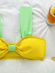 Yellow Strap 3-Piece Bikini Set with Skirt