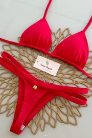 Red Halter Tie Two-piece Bikini Set