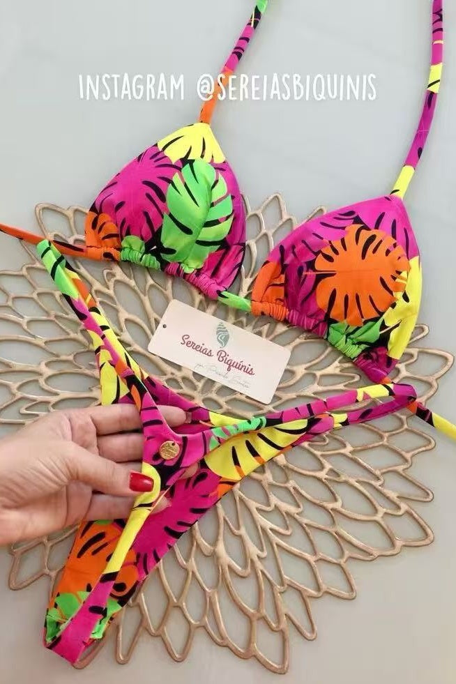 Red Halter Tie Two-piece Bikini Set